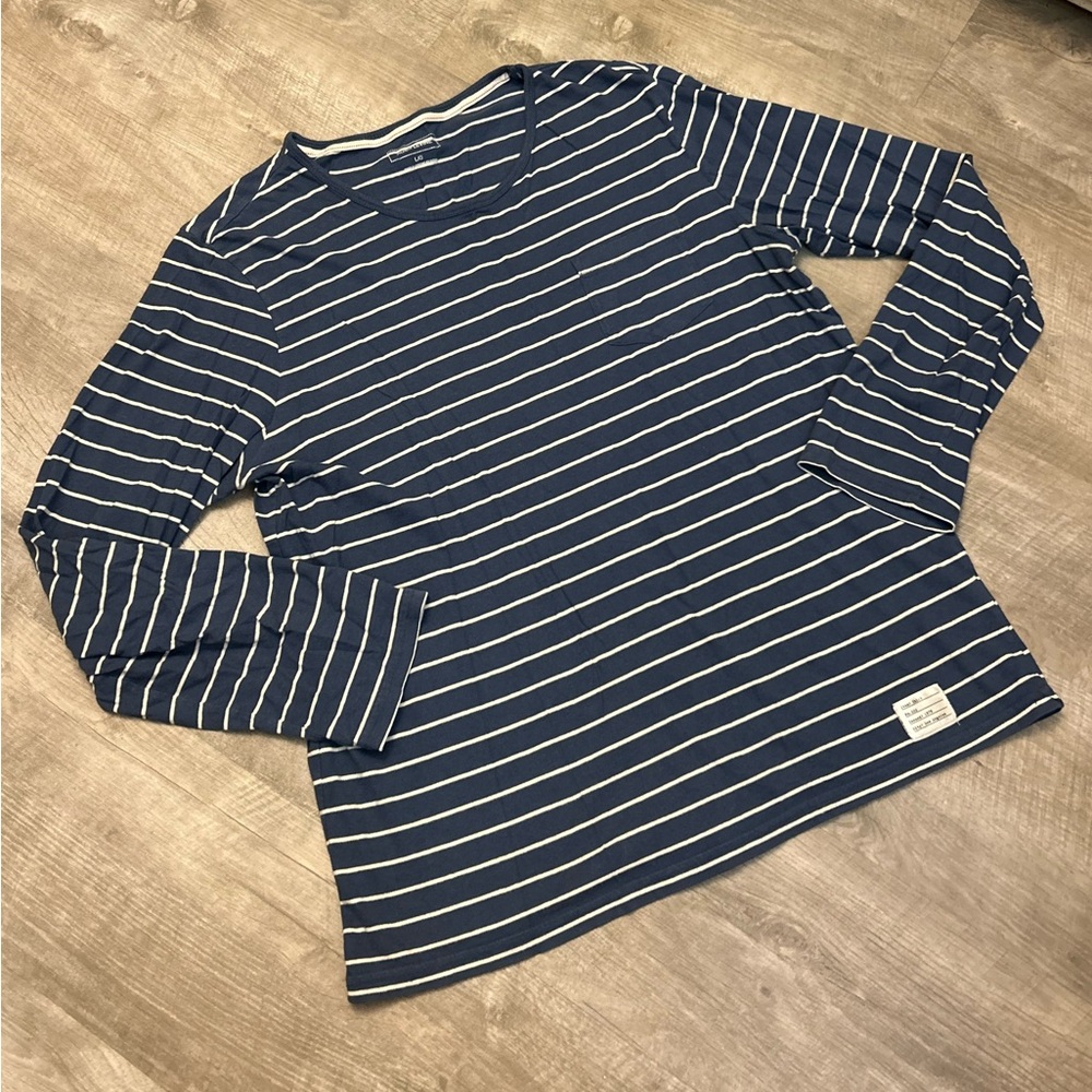 Navy & White Striped Shirt | Adam Levine